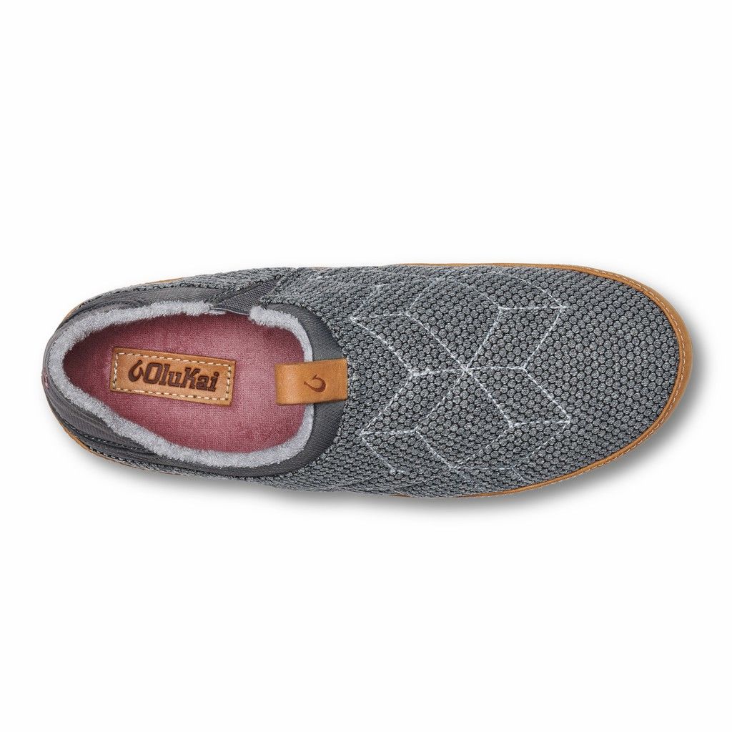 Olukai Women's Lania Kilohana Slipper - Wind Grey / Golden Sand US198-745